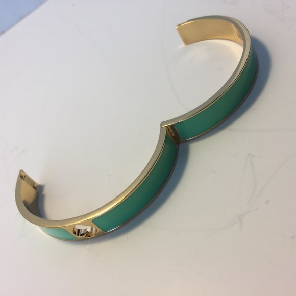 KATE SPADE Hole Punch Spade Hinge Bangle Aqua/Gold - Picture 12 of 13